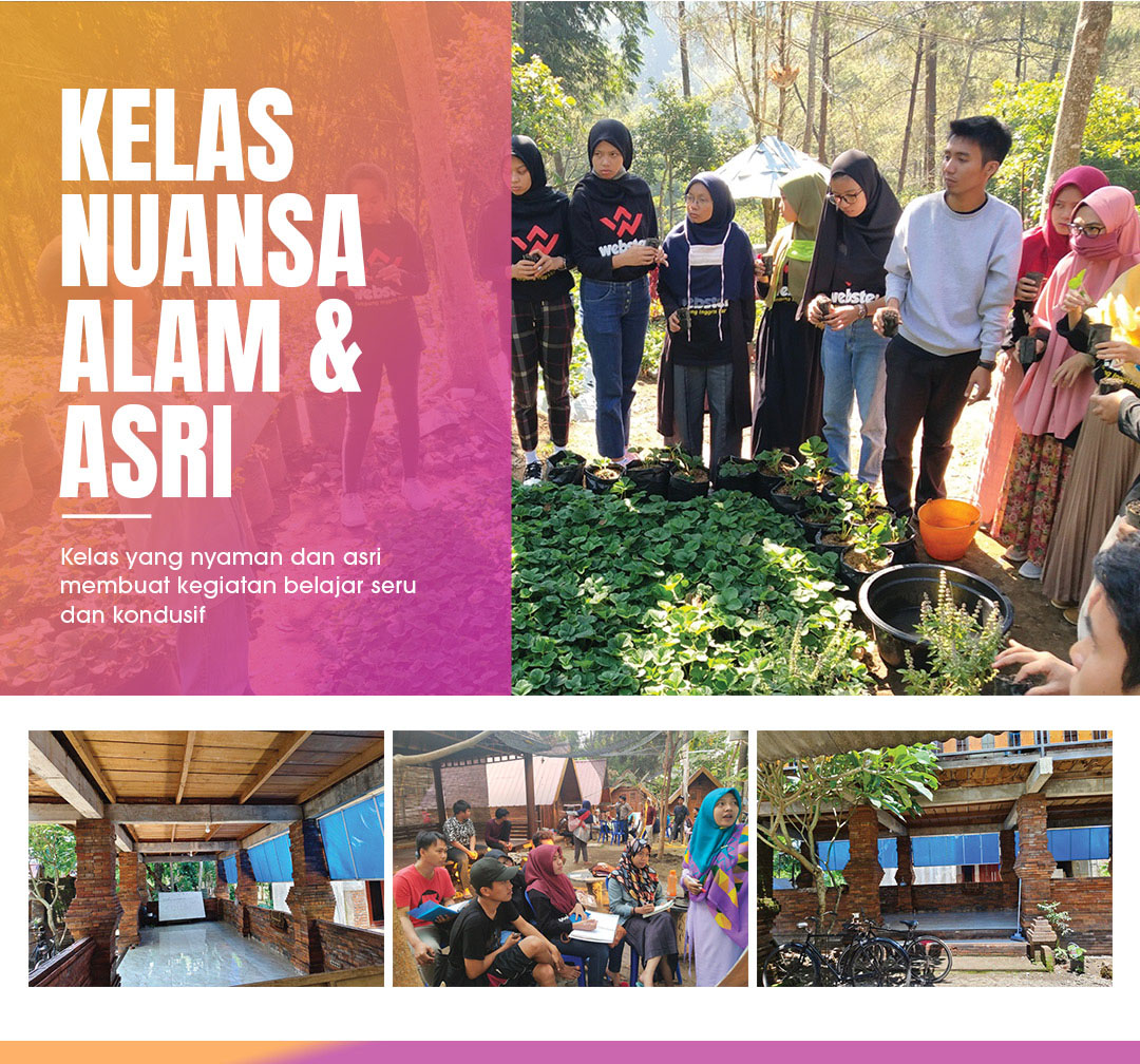 Suasana kelas bahasa Inggris nuansa alam terbuka di LKP Webster Kampung Inggris Pare